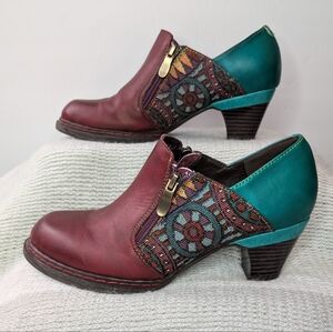 Socofy Ankle Booties Maroon Turquoise 38